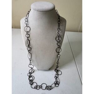 NY Collection Statement Necklace Black Metal Linked Circles Adjustable Chain Y2K
